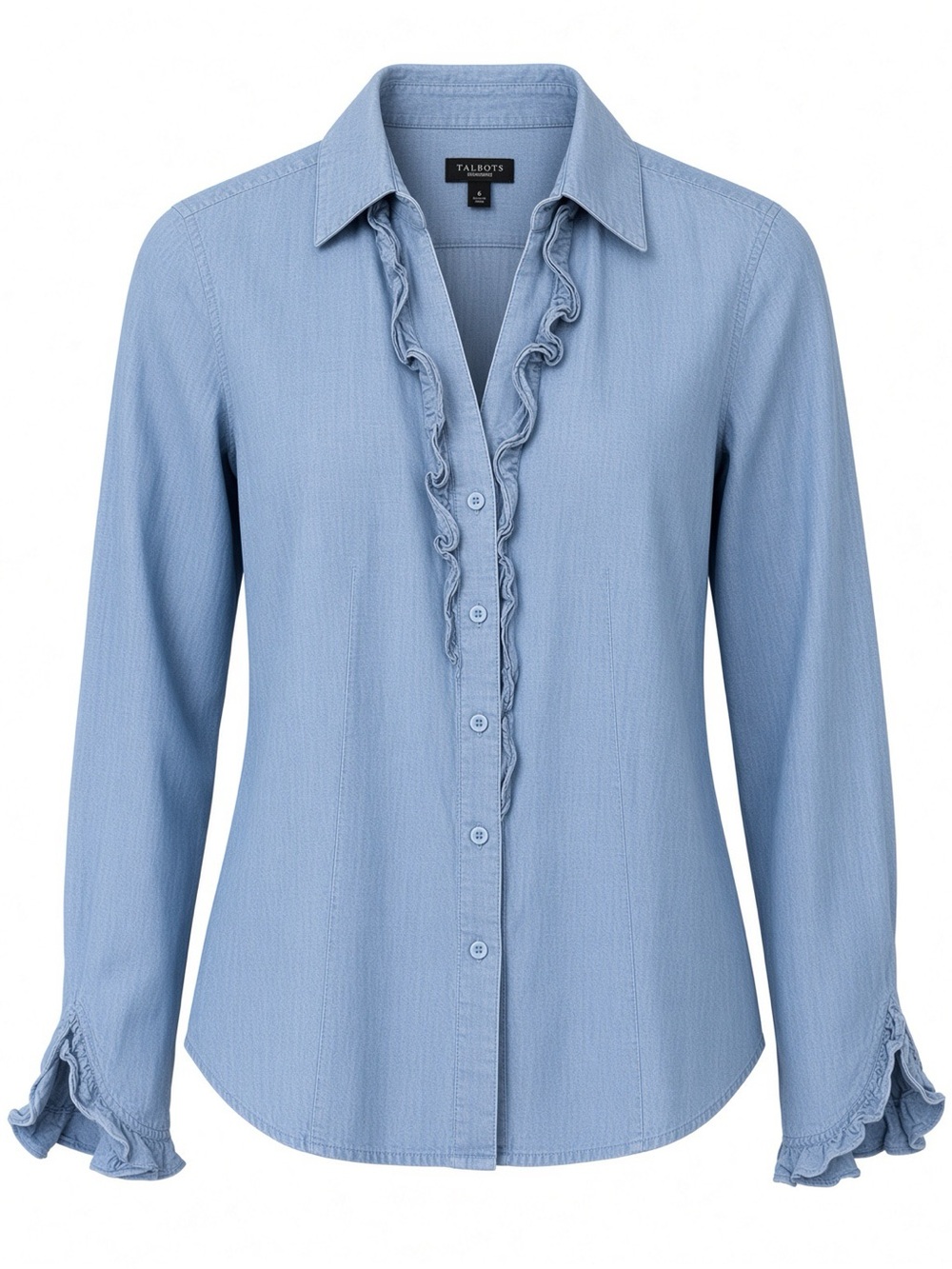 Talbots Light Blue Chambray Ruffle-Trim Button-Down Shirt